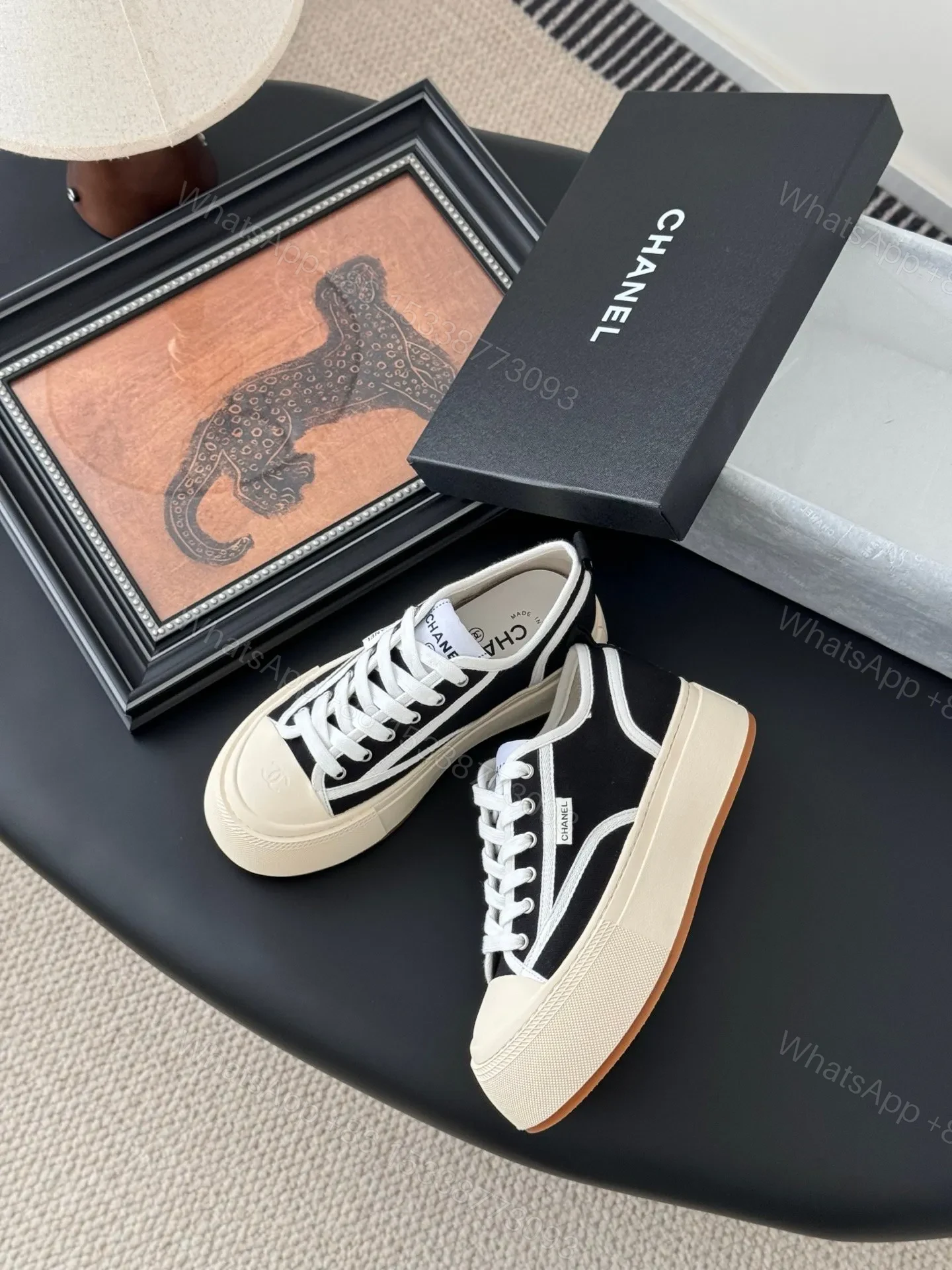 View 3 of Chanel Women Black Canvas Contrast Rubber Sneakers