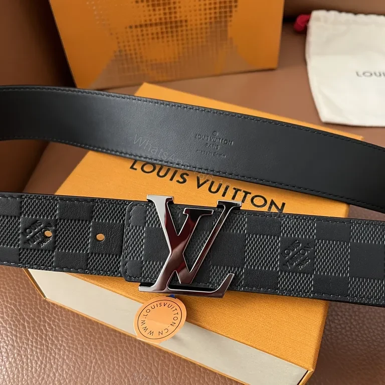 View 9 of Bold Checker LV Belt: Luxe Textured Leather, Signature Buckle