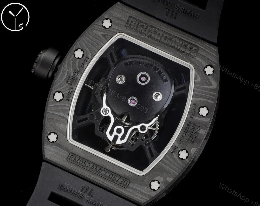 View 9 of Replica Richard Mille RM 052 Black Carbon Fiber Case Skeleton Skull Dial Men’s Luxury Watch