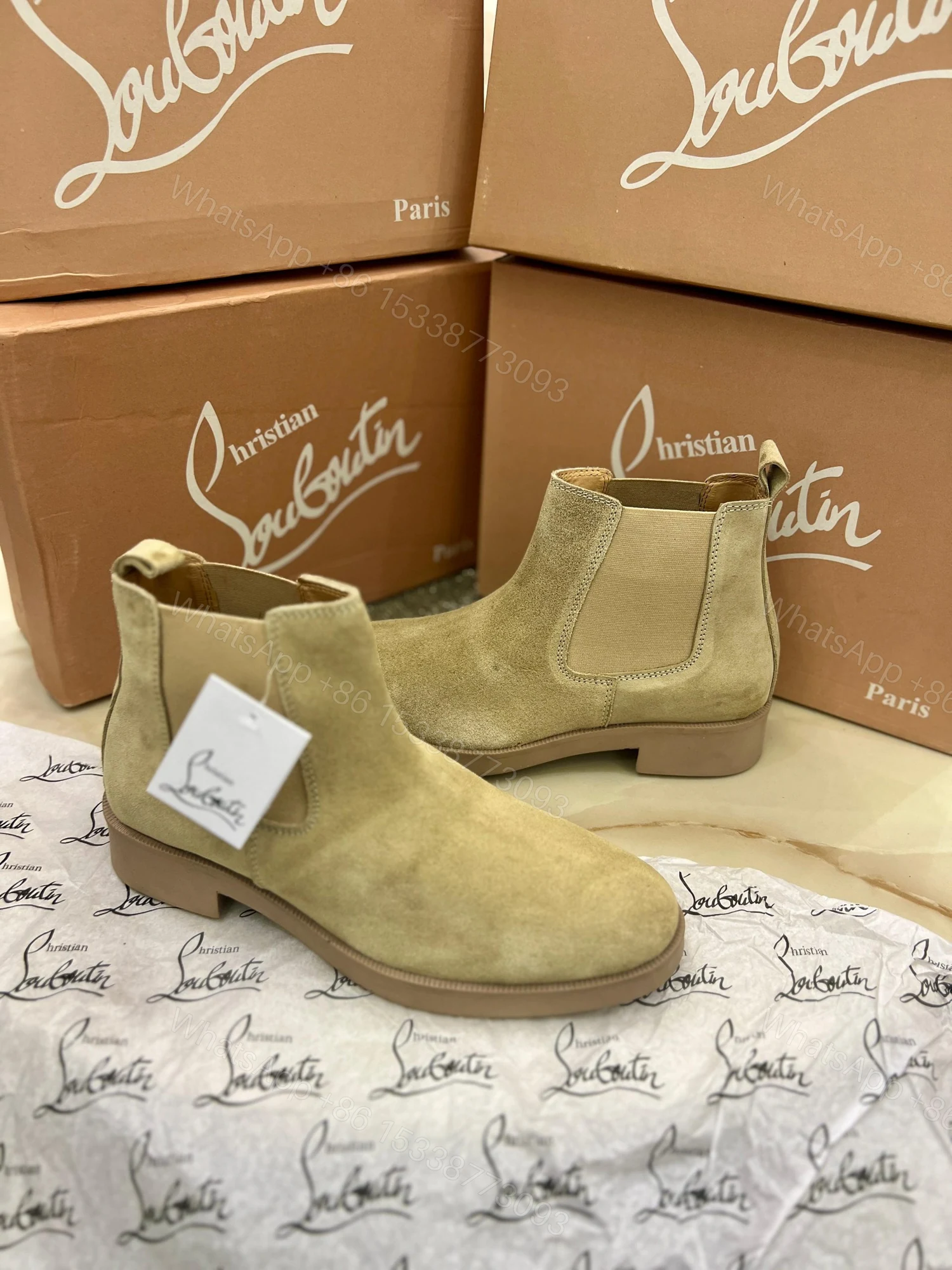 View 3 of First Copy Louboutin Suede Boots for Men