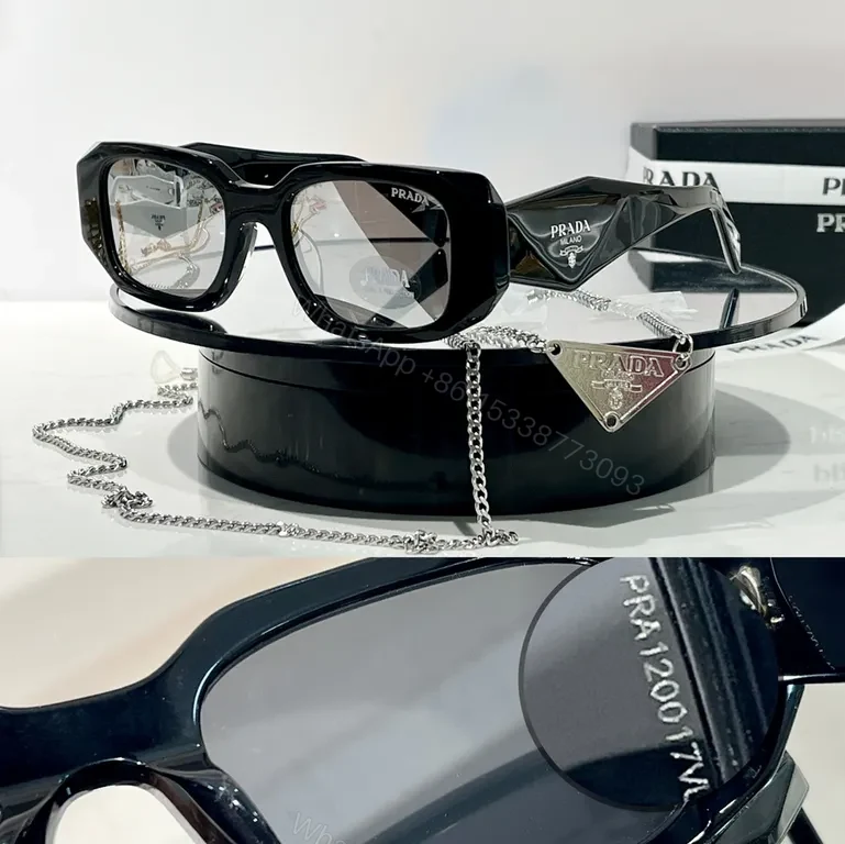 View 4 of Bold Navy Prada Sunglasses: Square Frames, Gold Chain Accent