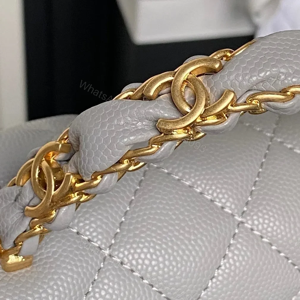 View 2 of Gray Quilted Crossbody — Gold Chain, Turn-Lock, Everyday Luxury