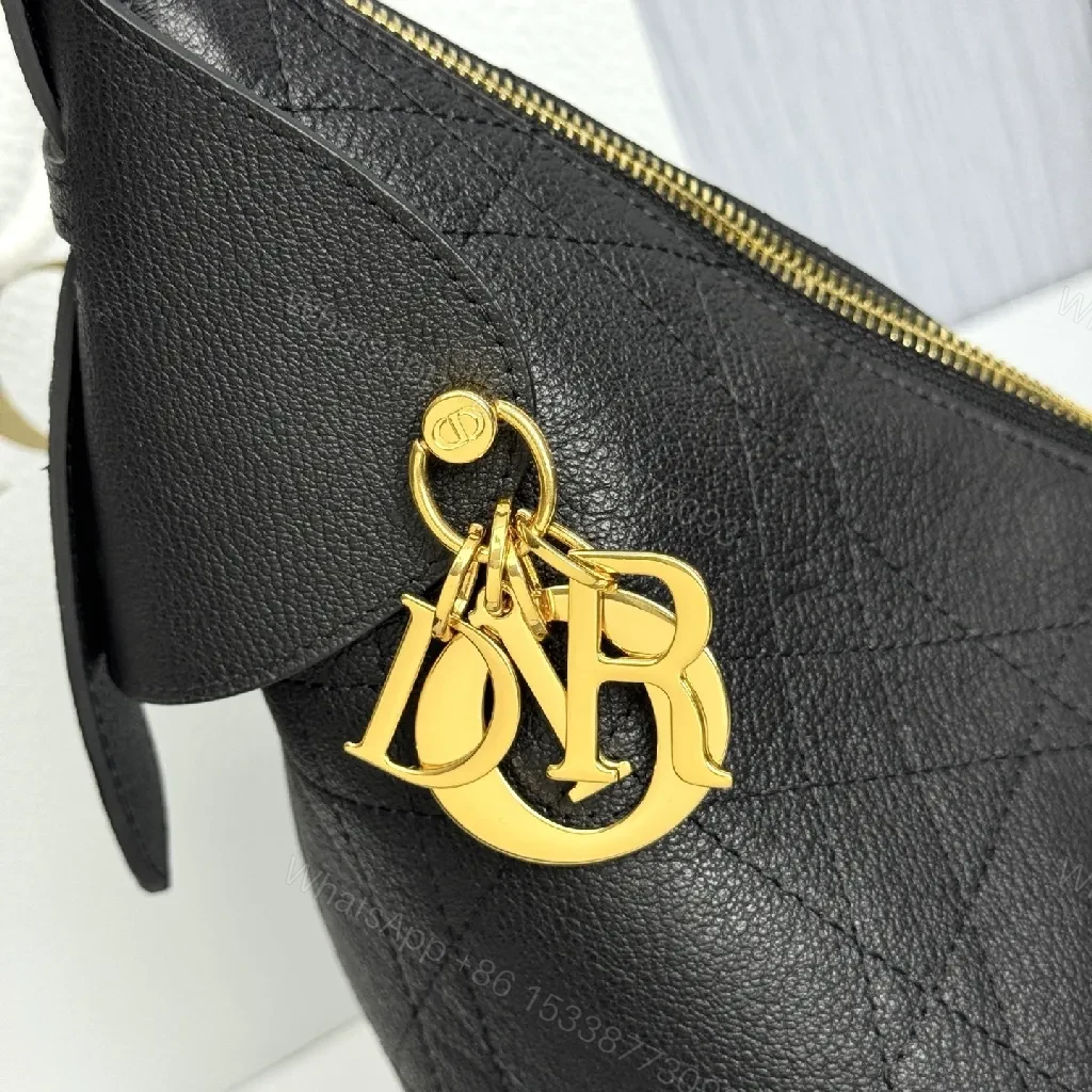 View 3 of Black Leather Shoulder Bag with Gold Charm, Practical Chic