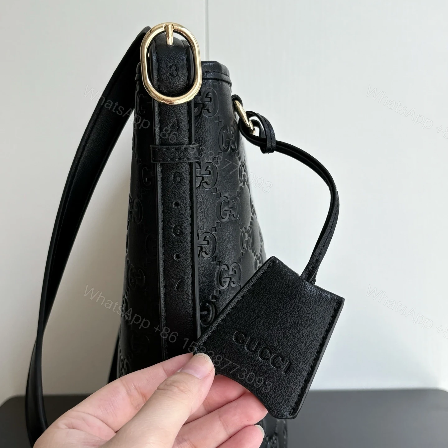 View 4 of Gucci Gg Emblem Small Shoulder Bag In Black Gg 26Cm