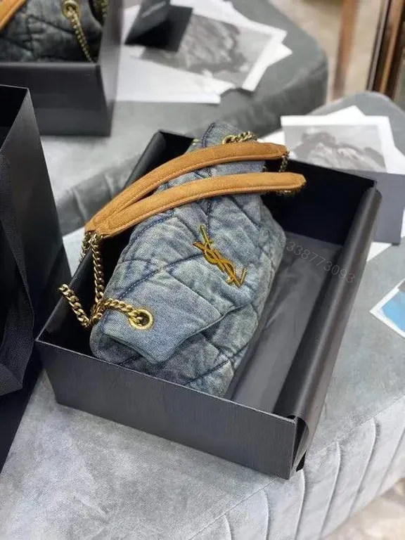 View 4 of Quilted Denim Crossbody: Gold YSL Hardware, Compact Luxe