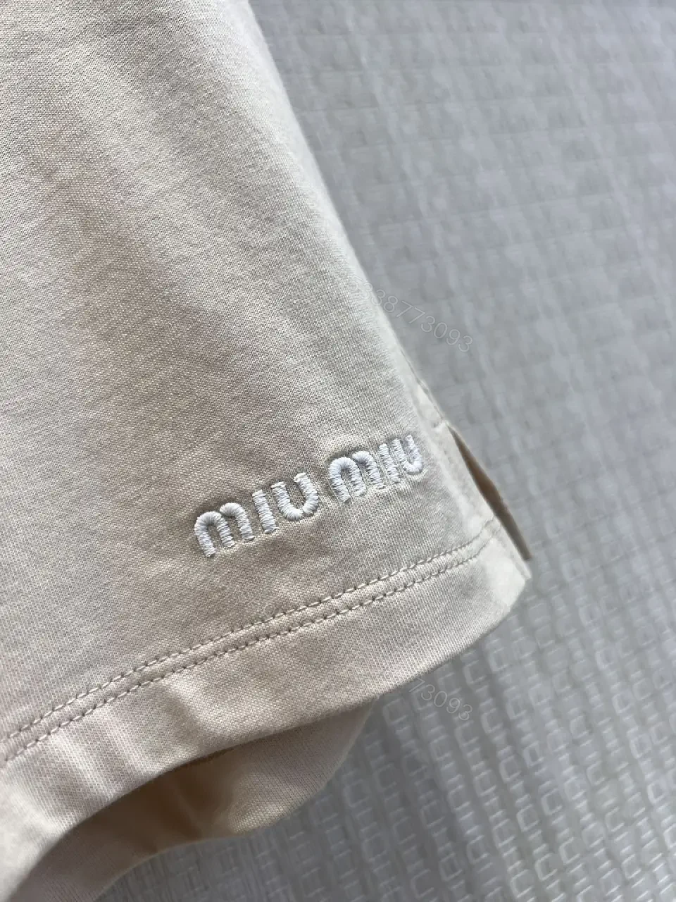View 9 of Gray Cotton Shorts with Elastic Waist, Casual Style, Miu Miu Logo
