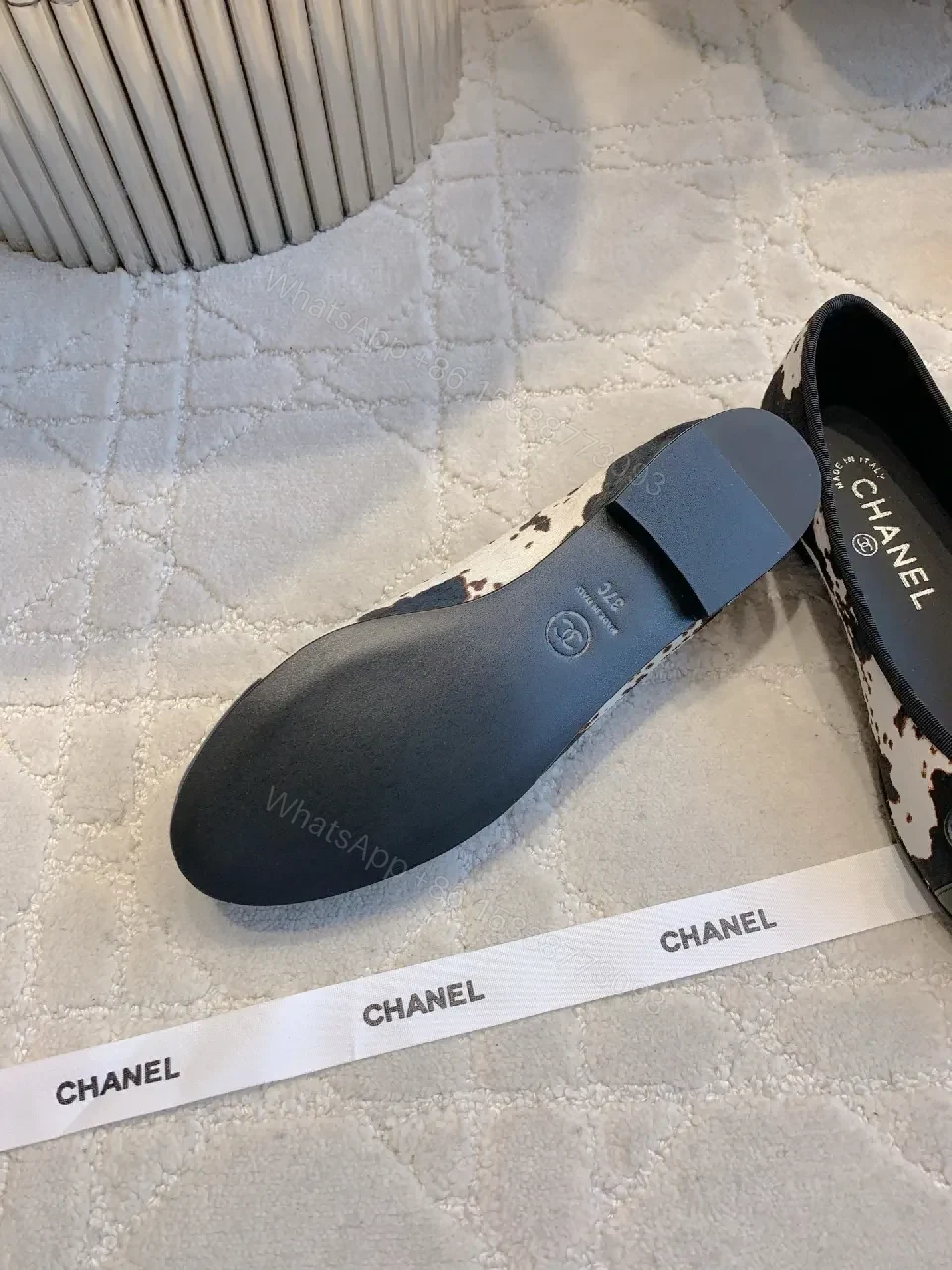 View 5 of Navy Leather Bicolor Ballet Flats with Leopard Panels, Comfort