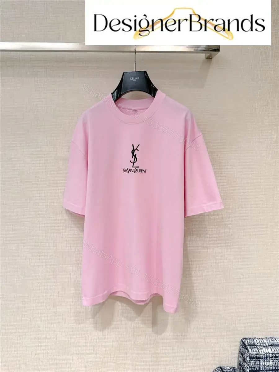 Soft Pink Monogram Tee - Luxe Cotton Blend, Casual Couture — view 1