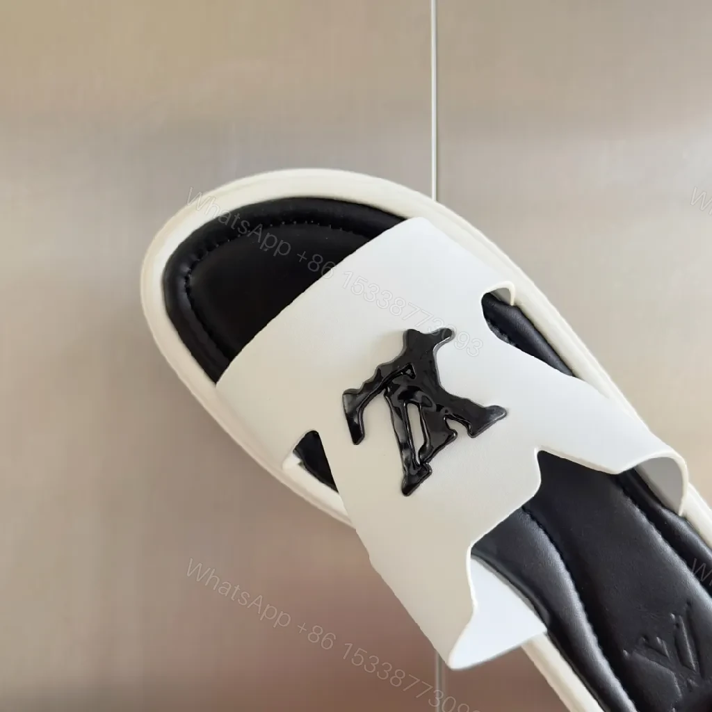 View 9 of Monochrome PU Slides with Logo Detail – Premium Comfort