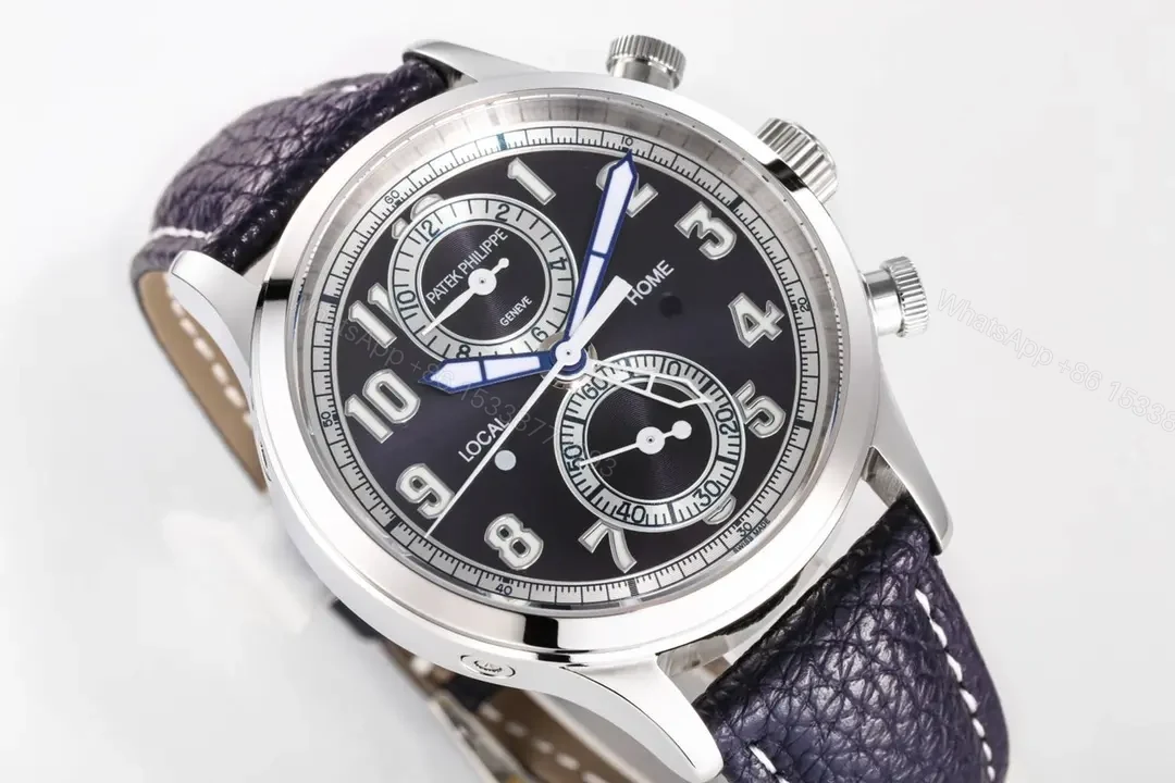 View 4 of Patek Philippe 5924G Multi-Function Watch Blue Dial with Italian Leather Strap 42mm Stainless Steel Case CH 28-520 C FUS Movement 50m Water Resistance