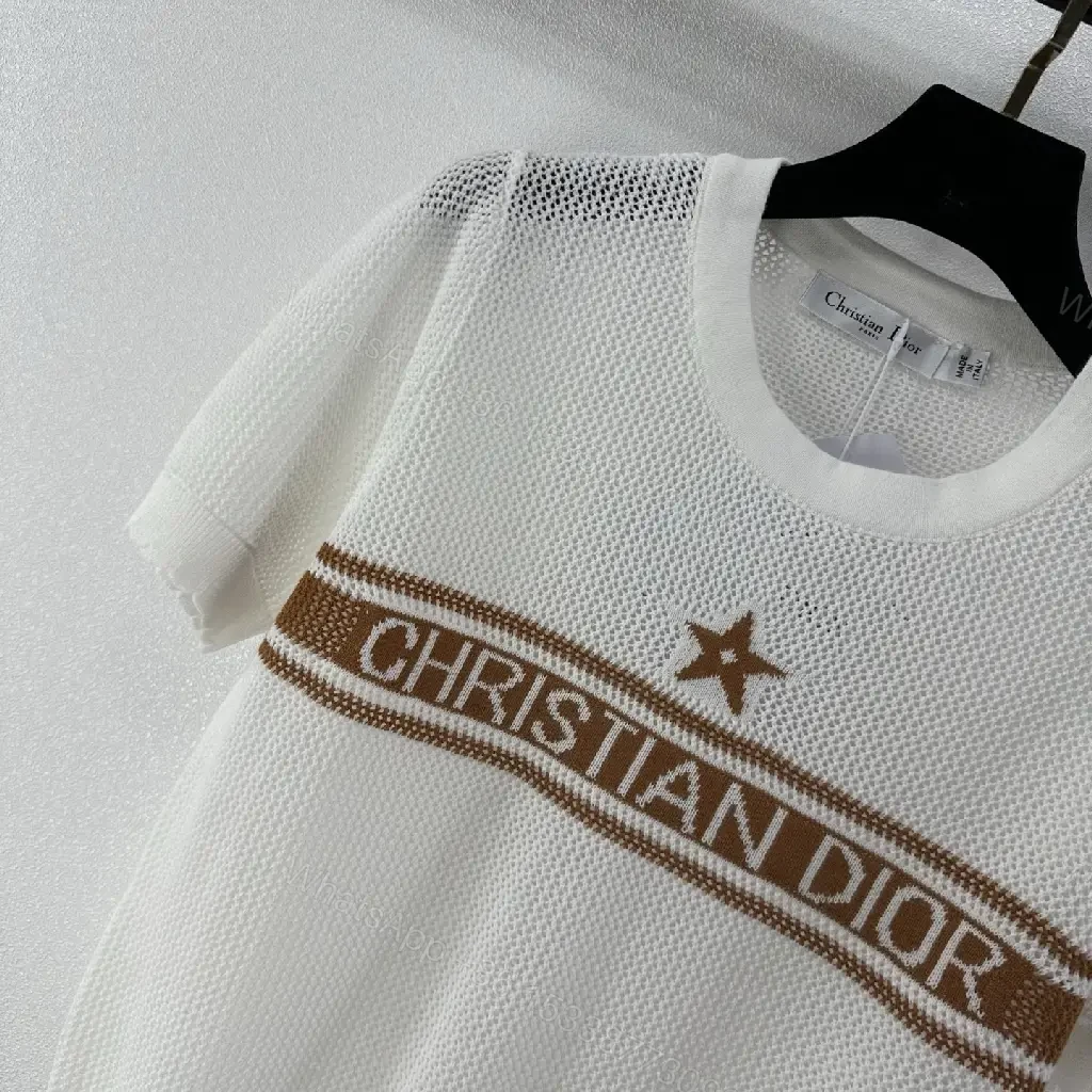 View 8 of White Mesh Star Logo Knit T-shirt Christian Dior