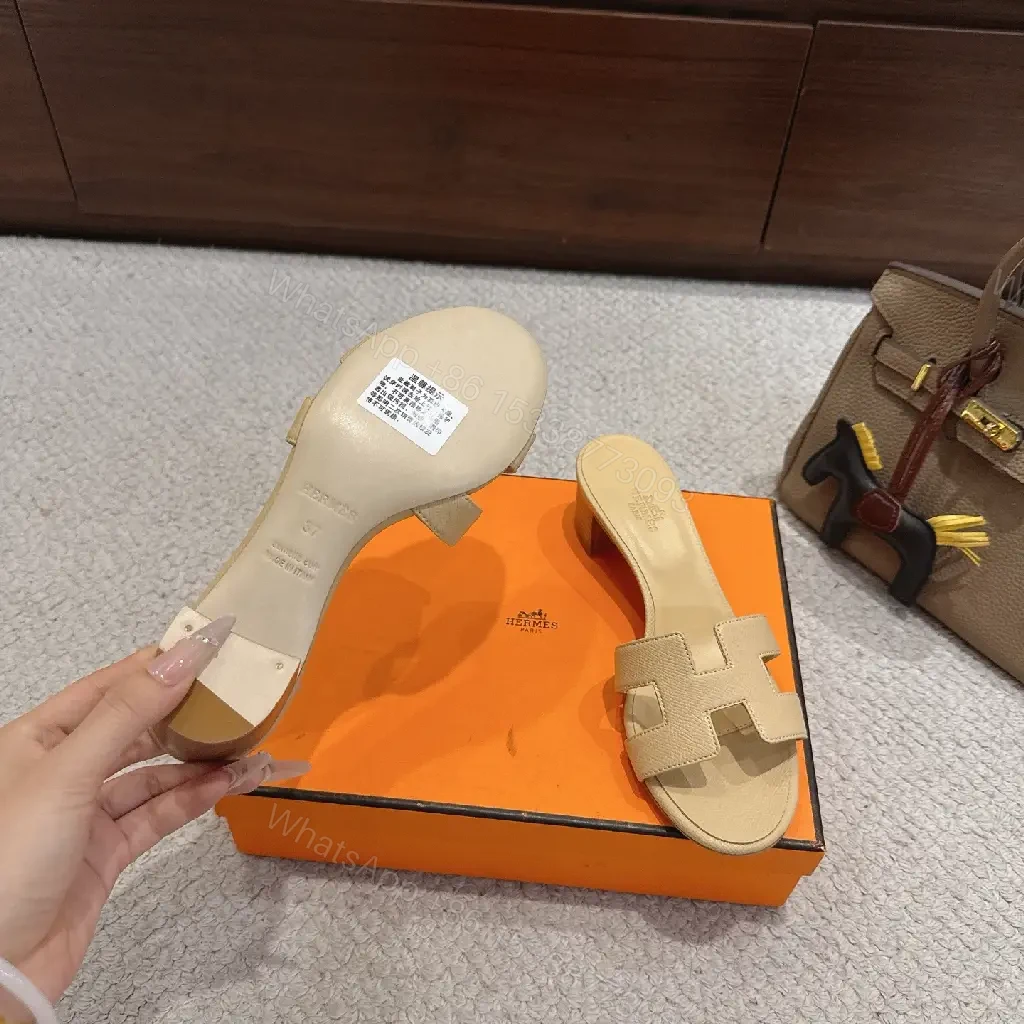 View 5 of Beige Suede Hermès-Style H Sandals Slide Comfort