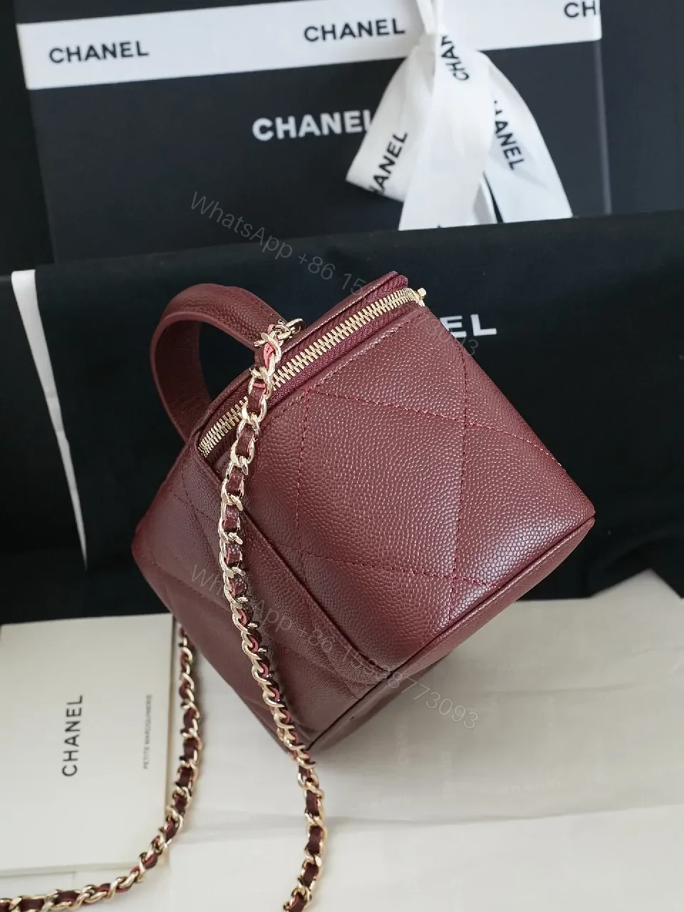 View 9 of Burgundy Quilted Crossbody Bag with Gold Hardware