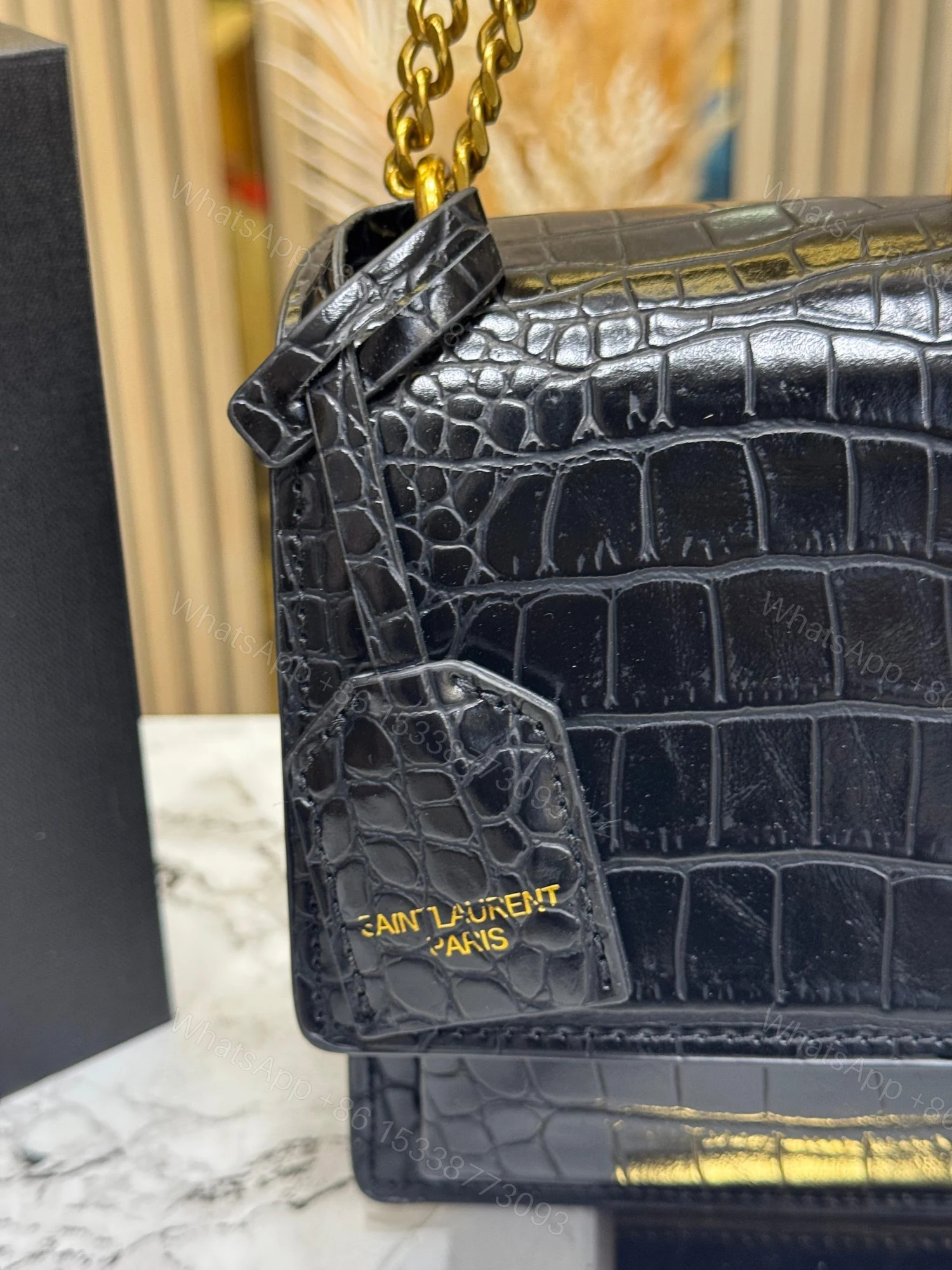 View 7 of FIRST COPY YSL SUNSET CROCO CALFSKIN SHOULDER BAG