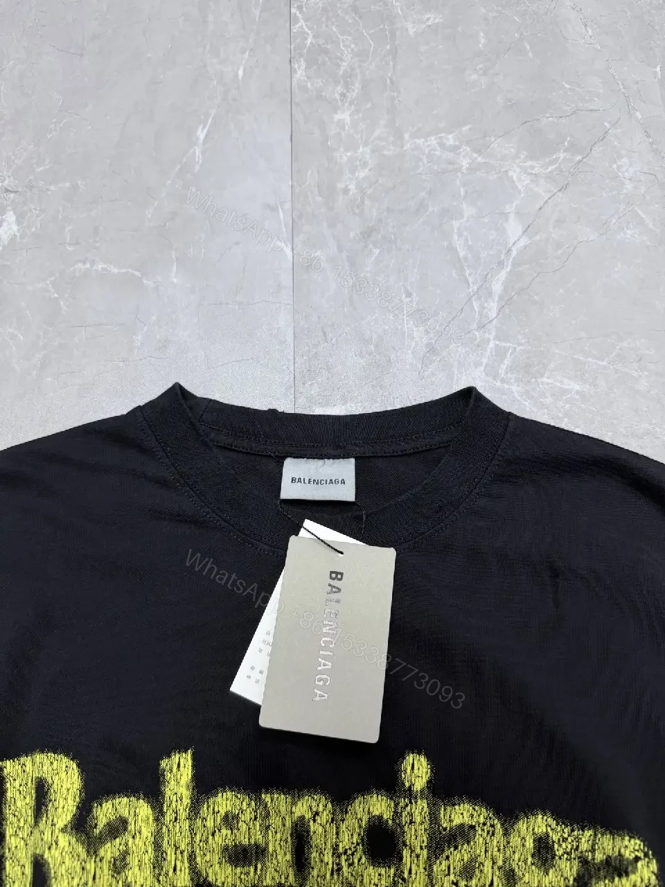 View 6 of Dark Gray Oversized Tee Neon Logo Balenciaga, Crew Neck, Short Sleeve