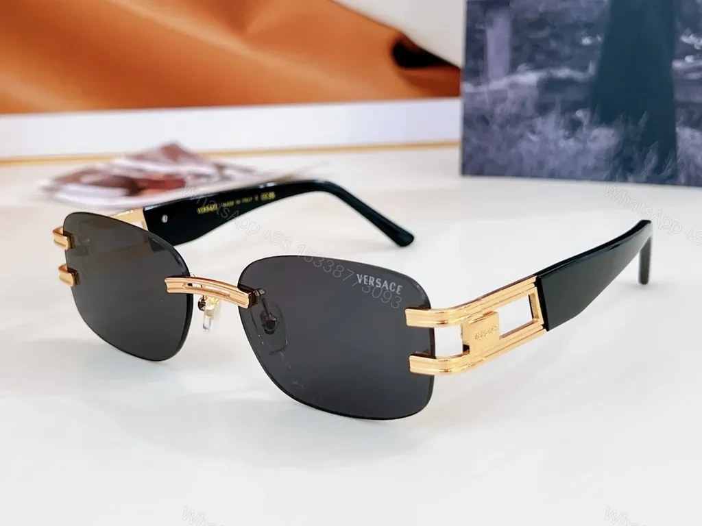 View 6 of Metallic Rose-Gold Rimless Sunglasses - Versace-Style Luxury