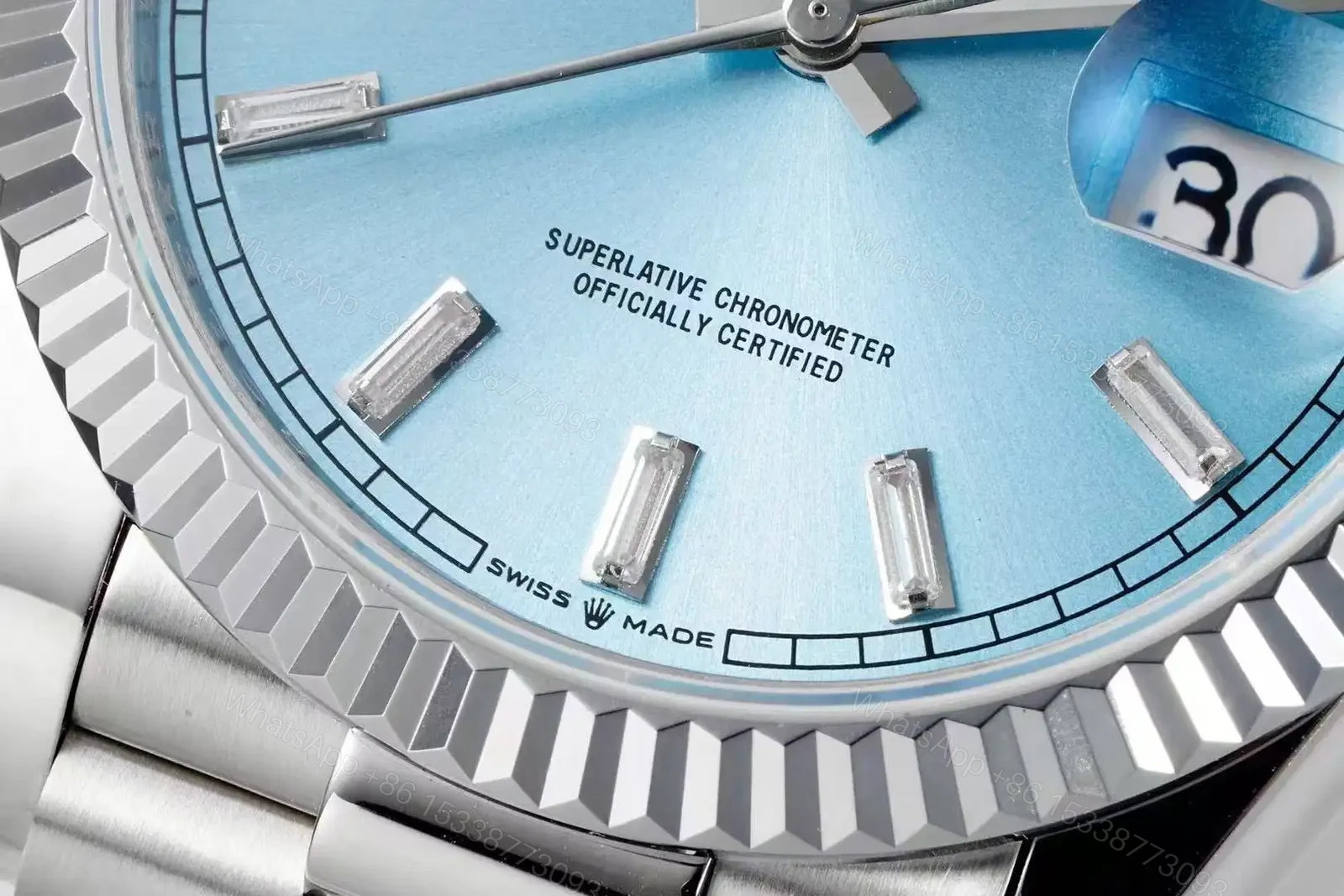 View 7 of Rolex Day-Date 40 Platinum – Fluted Ice Blue Dial Baguette Jubliee 228236-0006