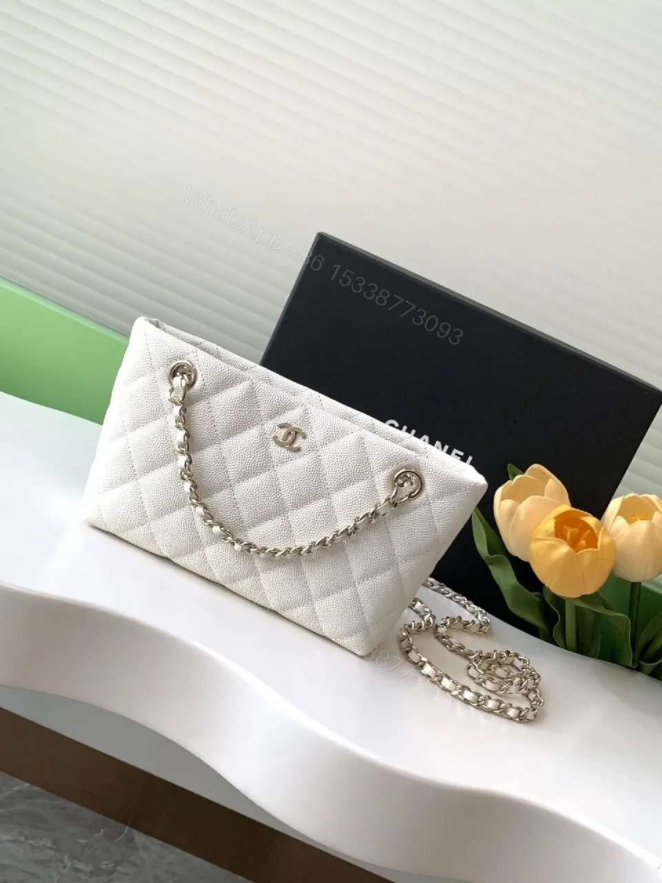 Quilted White Chain-Detail Shoulder Bag, Elegant Day-to-Night — view 1