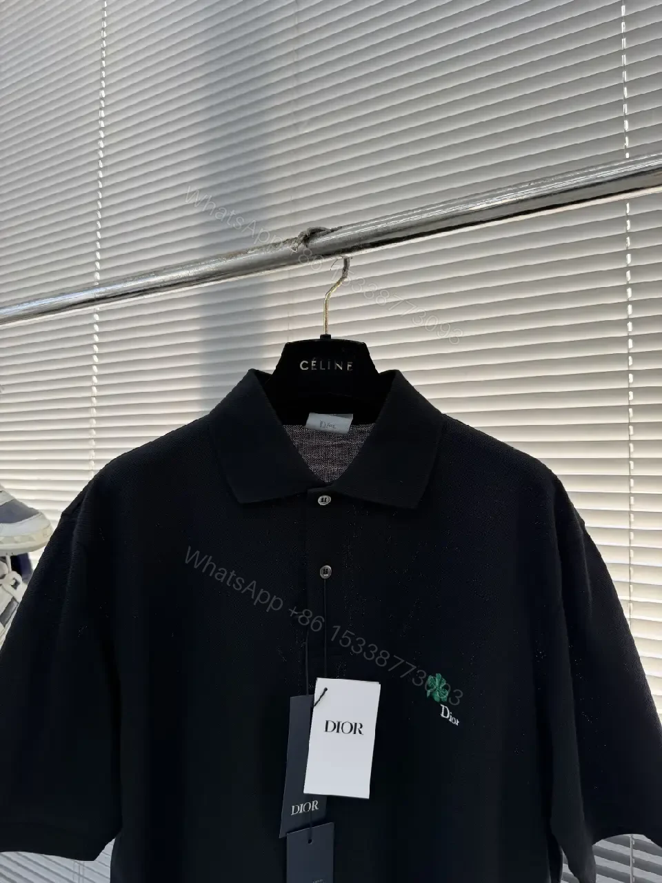 View 6 of Black Polo Tee with Green Clover – Subtle Luxe Everyday Polo