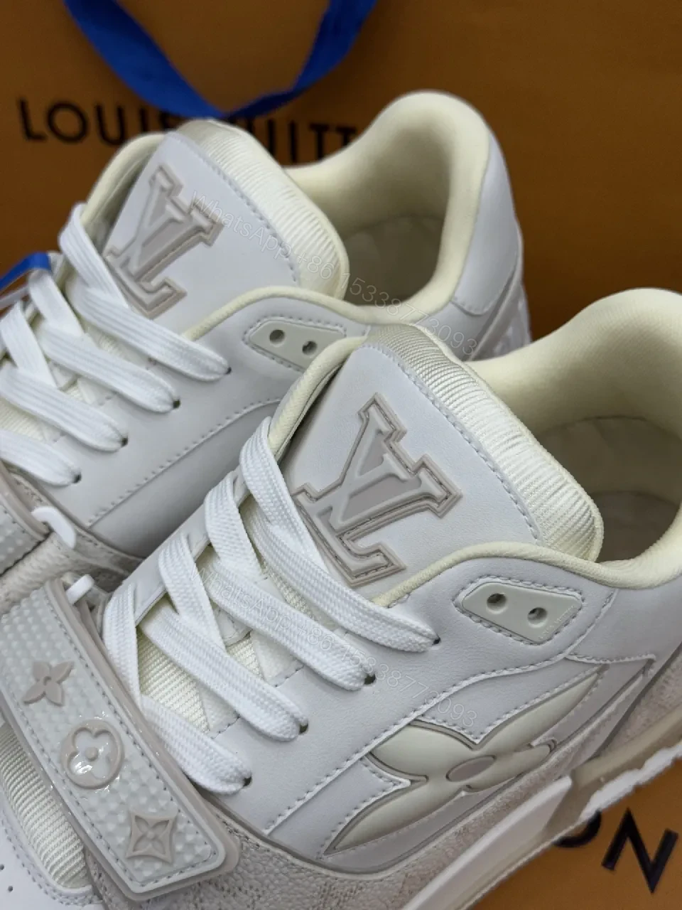 View 3 of White Leather-Texture High-Top Sneakers with Velcro