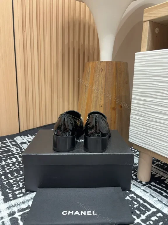 View 9 of Lux Black Patent Loafers with Gold Chain Detailing
