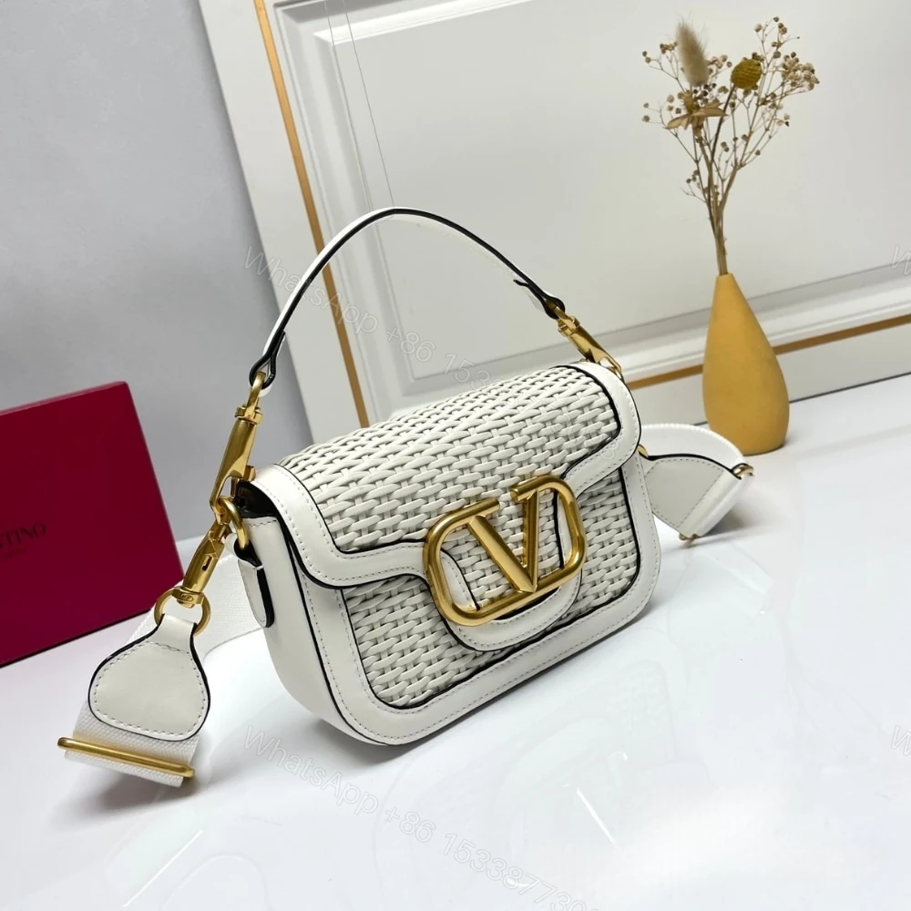 View 3 of VALENTINO GARAVANI ALLTIME VLOGO WOVEN LEATHER SHOULDER BAG WHITE 22CM
