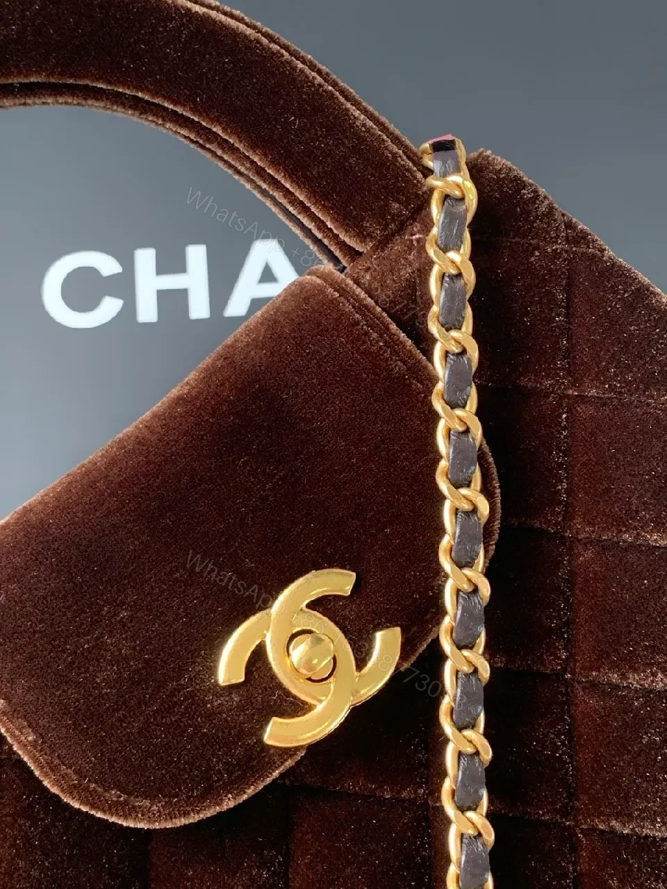 View 5 of Velvet Quilted Bag with Gold Chain – Luxe Evening Tote