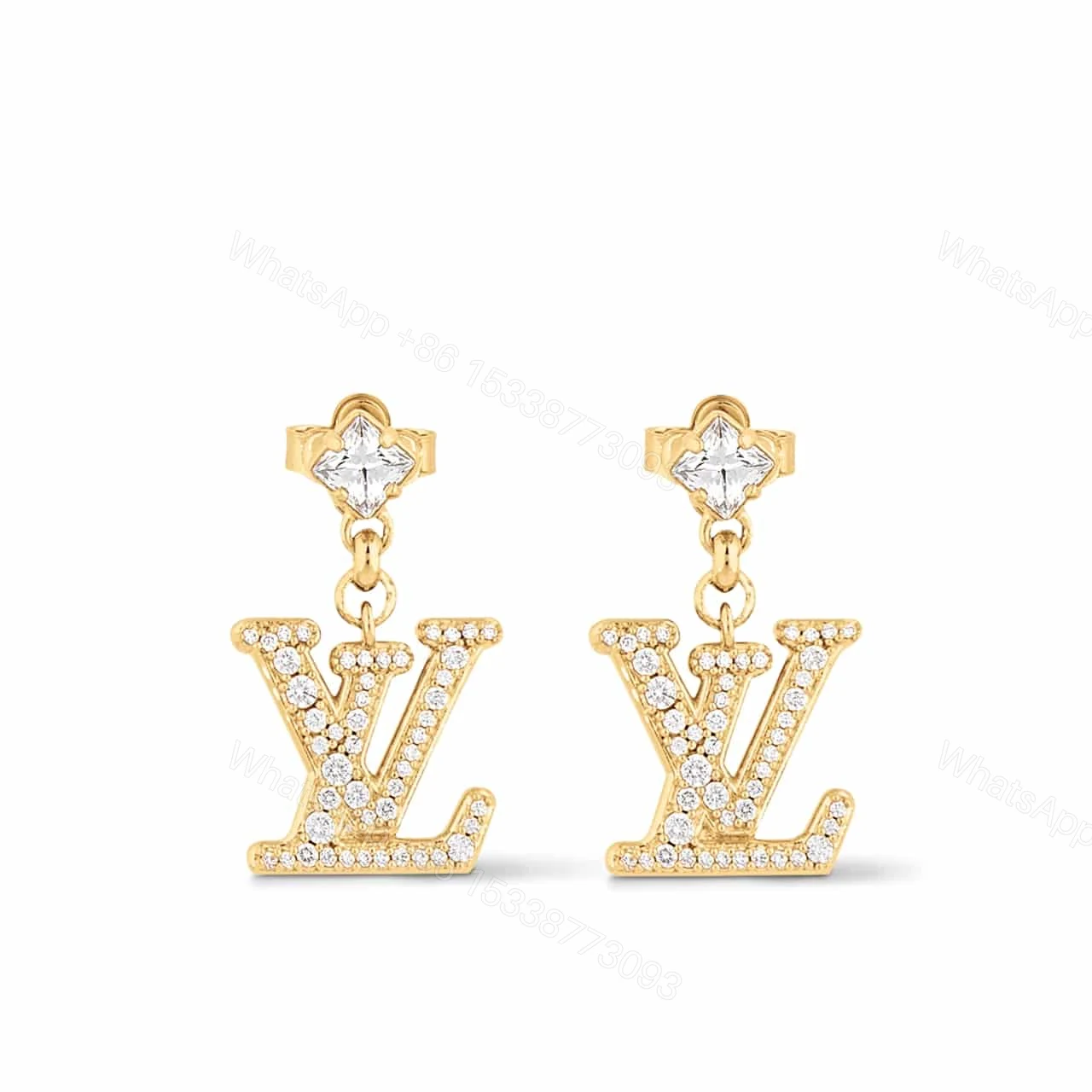 LOUIS VUITTON LADY LV EARRINGS GOLD TONE M01844 — view 1