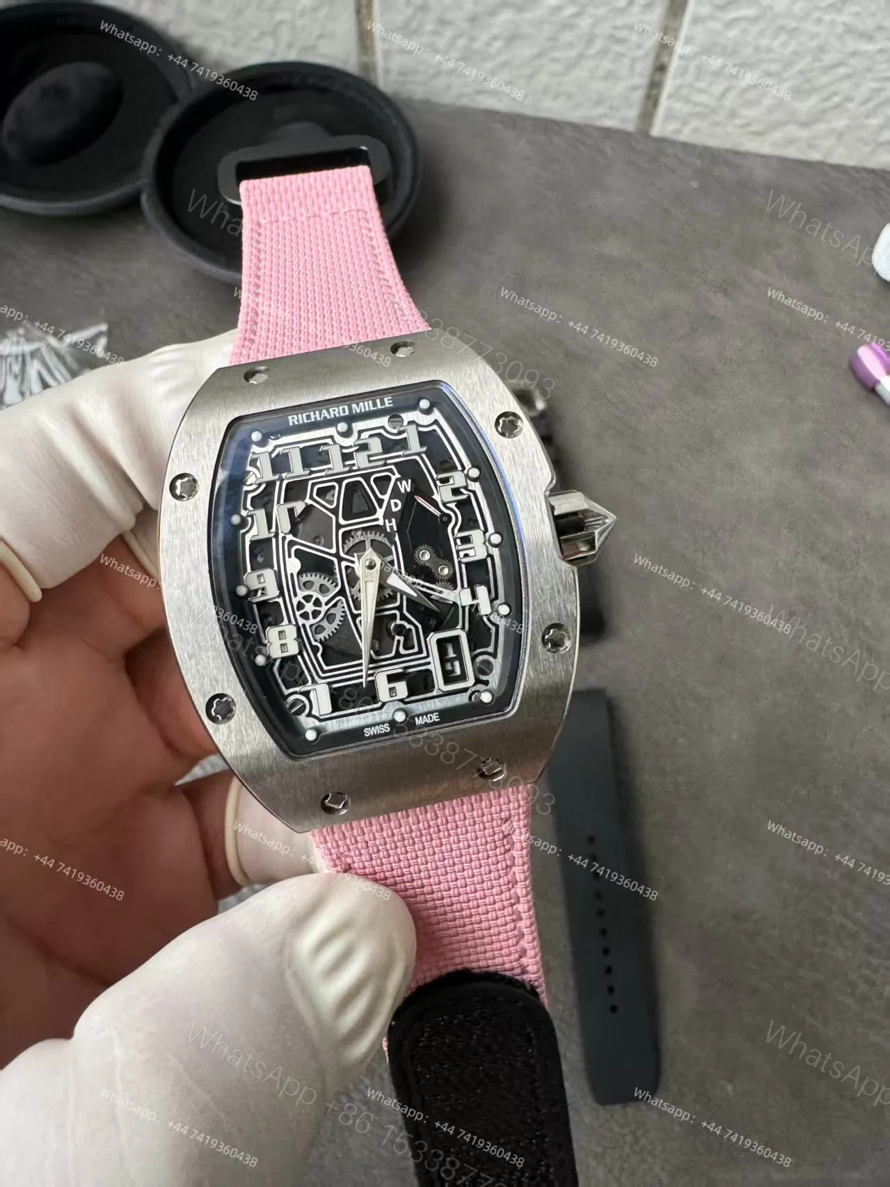 View 7 of Super Clone Richard Mille RM 67-01 Titanium Skeleton Pink Velcro Strap