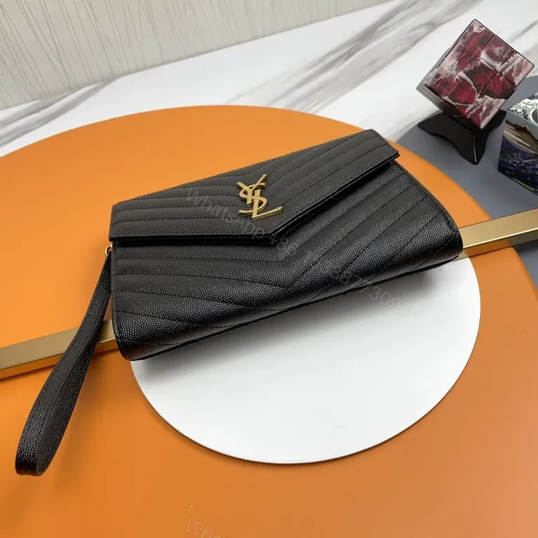 View 2 of Chic Black Quilted Wallet on Chain - YSL Gold Hardware