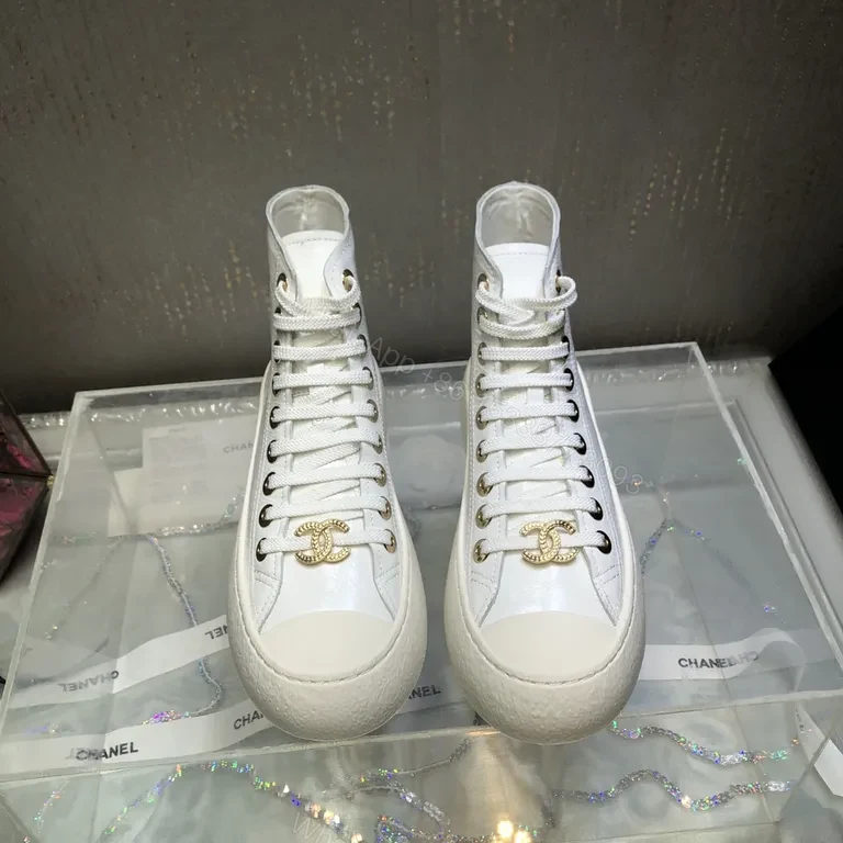 Premium White High-Top Sneakers with Gold Emblem — view 1