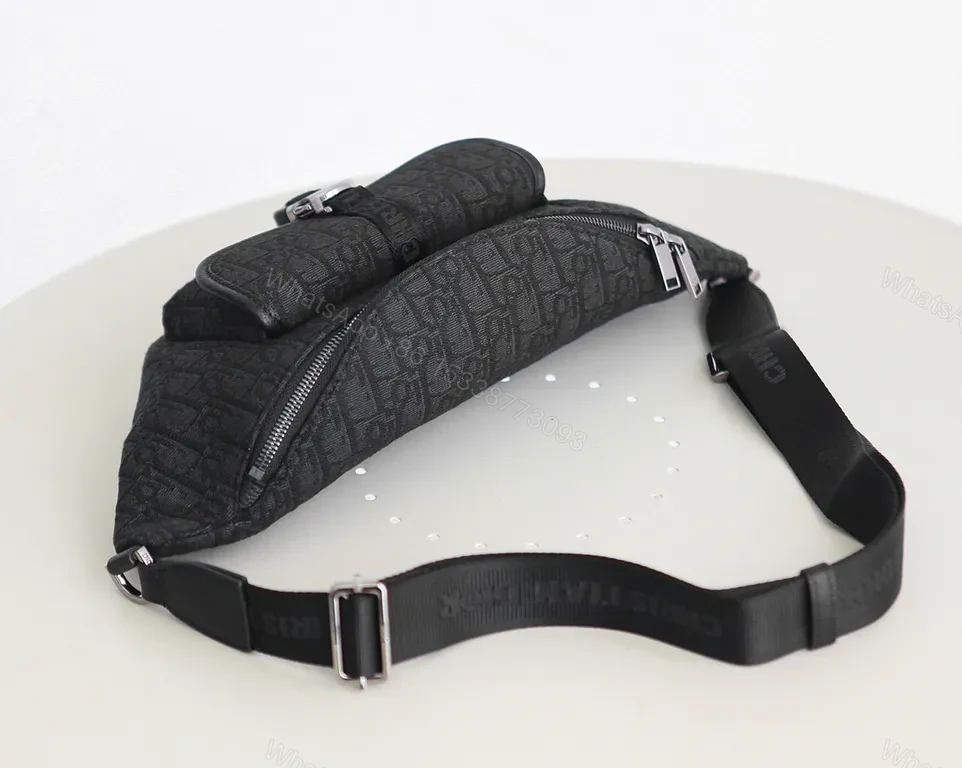 View 6 of Black Textured Belt Bag: Dior-Inspired Minimalist, Compact Utility