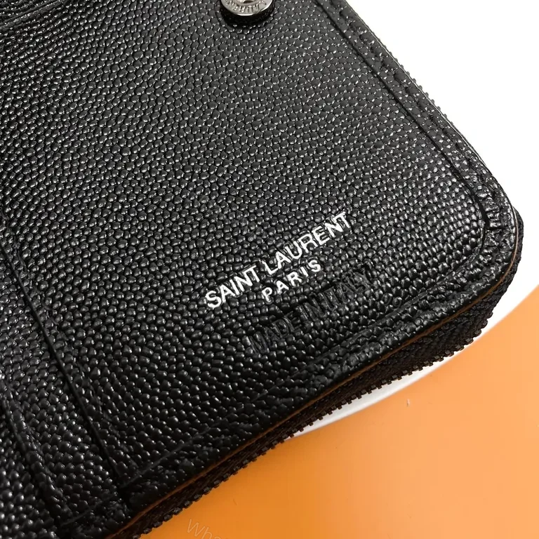 View 8 of Compact Luxe Wallet â€” Chevron Texture with YSL Hardware (Black)