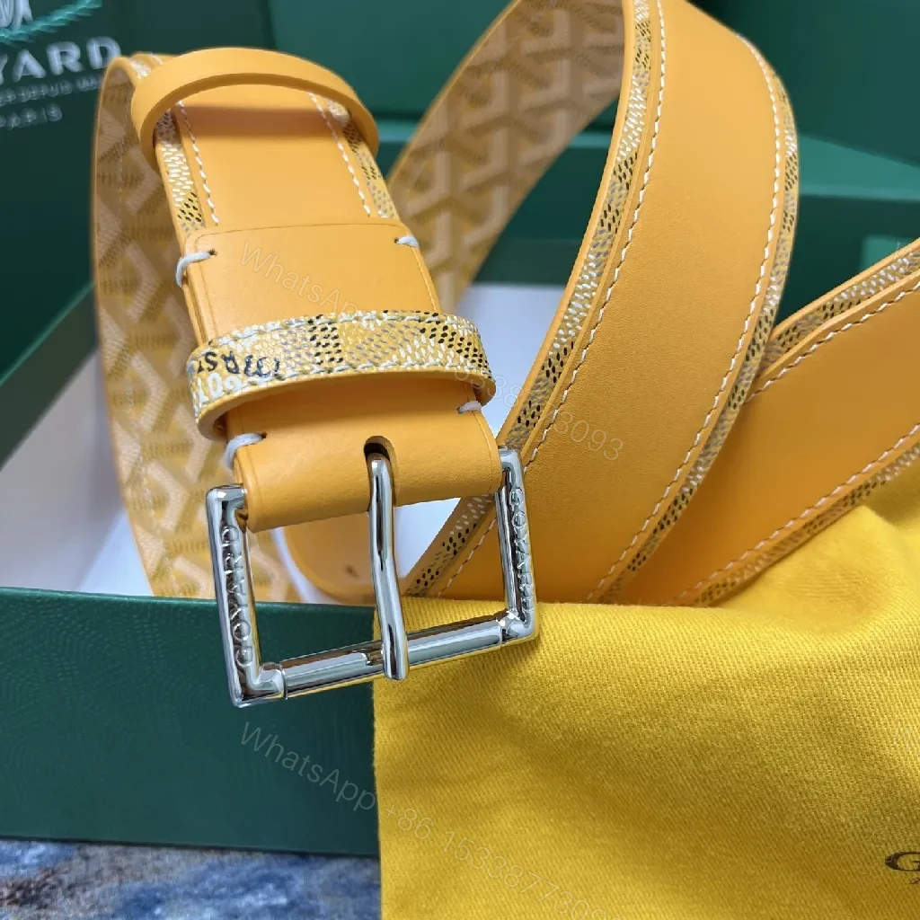View 5 of Yellow Leather Belt with Signature Pattern, Premium Craftsmanship, Modern Style, Adjustable Comfort