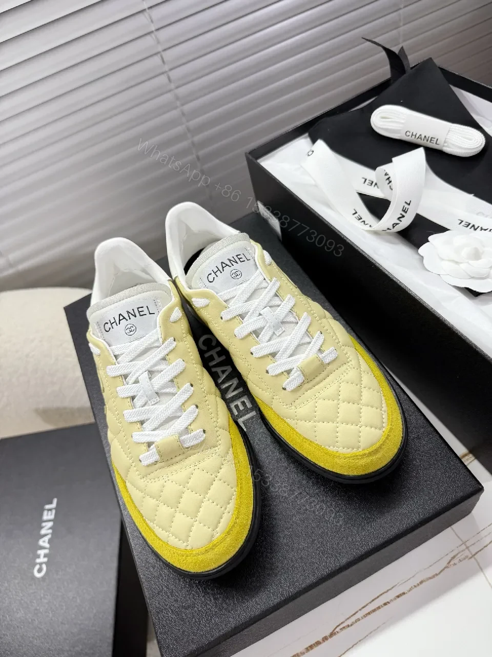 View 8 of Quilted Yellow Suede Low-Top Sneakers: Luxe Streetwear Style