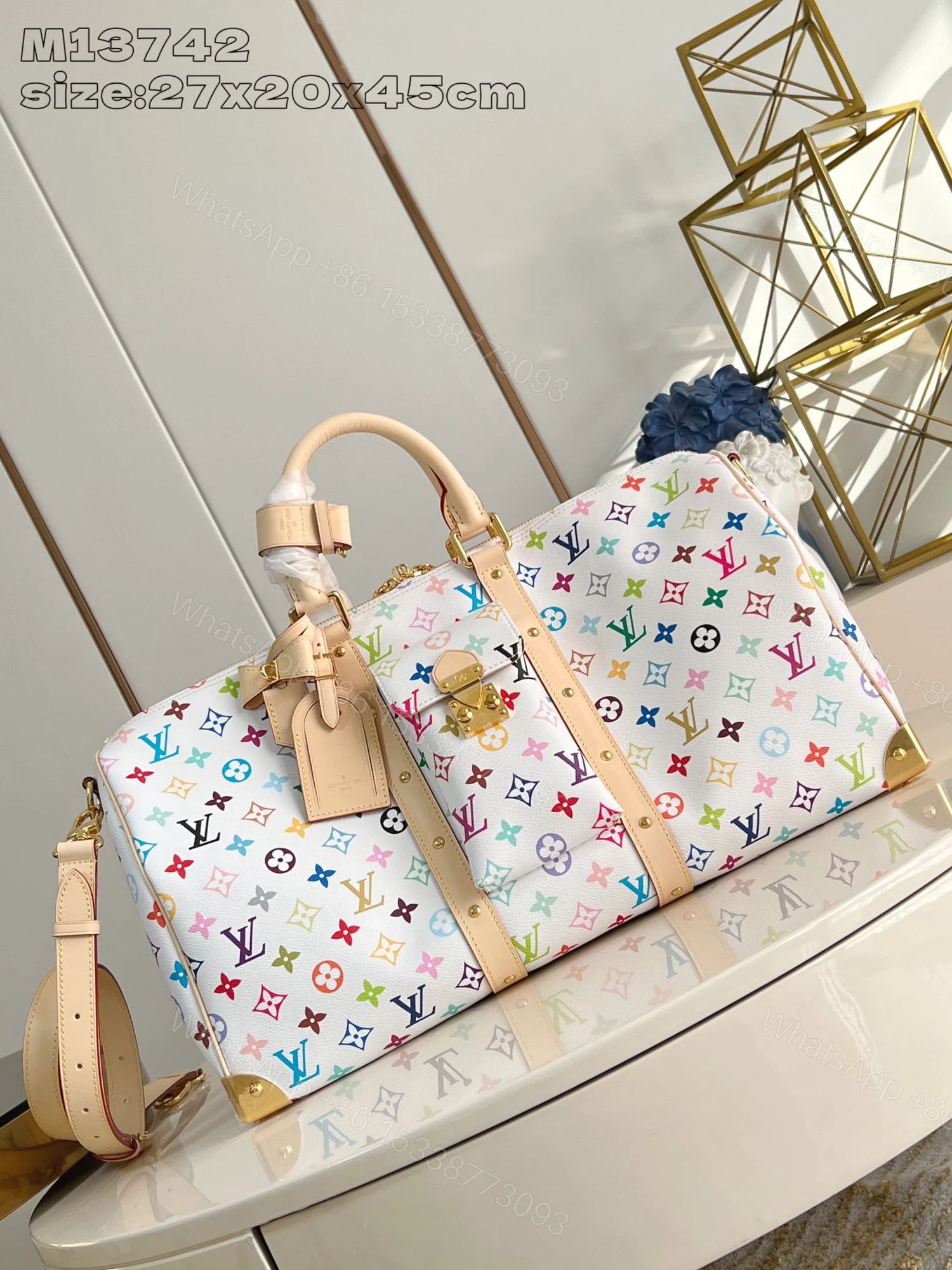 LV原單M13742 Keepall 45白色Multicolor彩色老花小號旅行袋推薦 — view 1
