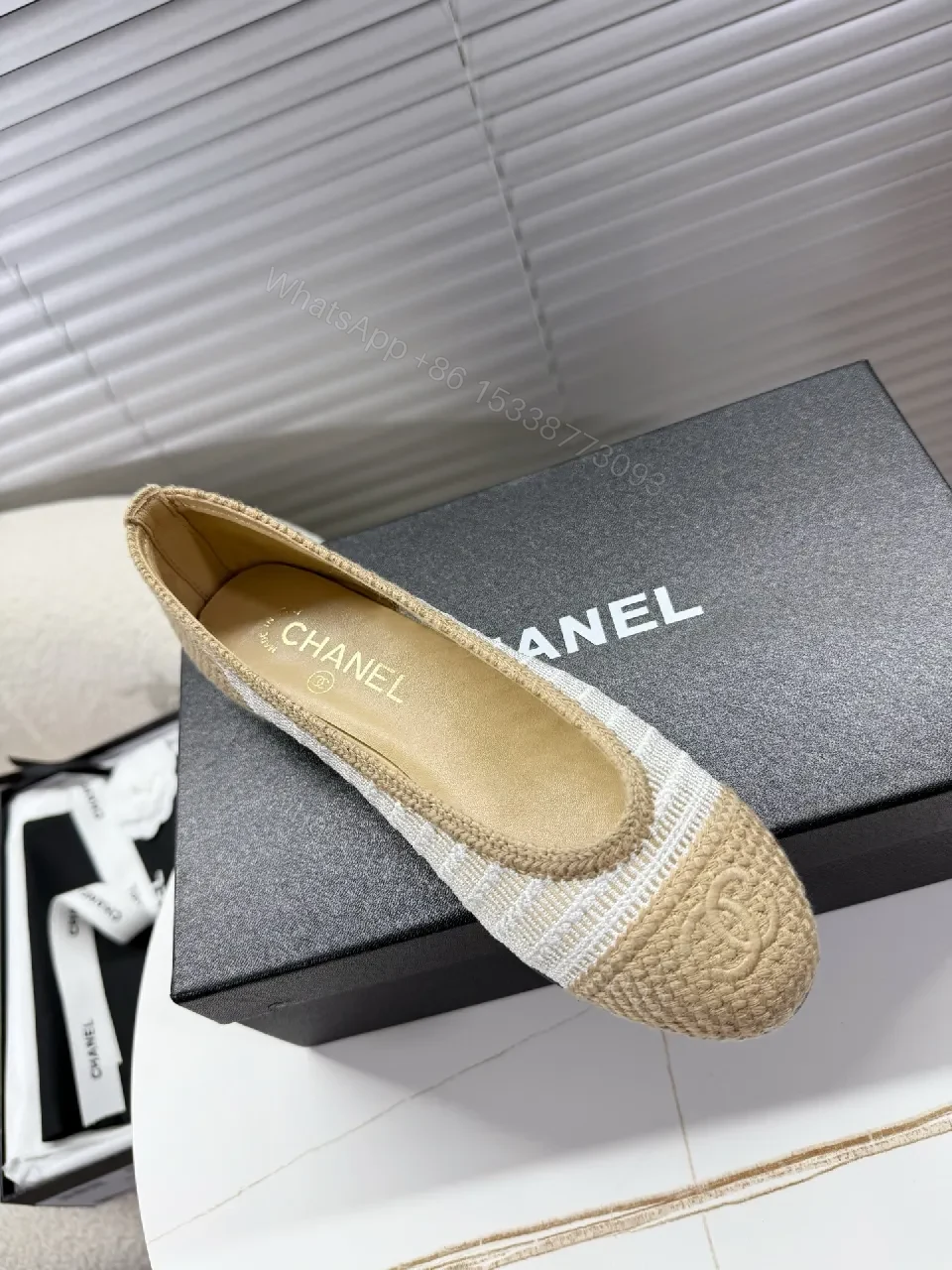 View 4 of Textured-Woven Chanel-Inspired Espadrille Flats, Low-Profile Comfort