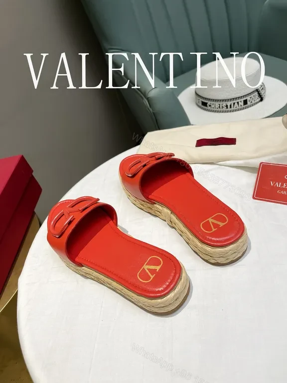 View 6 of Red Valentino Red Calf Leather Espadrille Slide - Bold Luxury Comfort