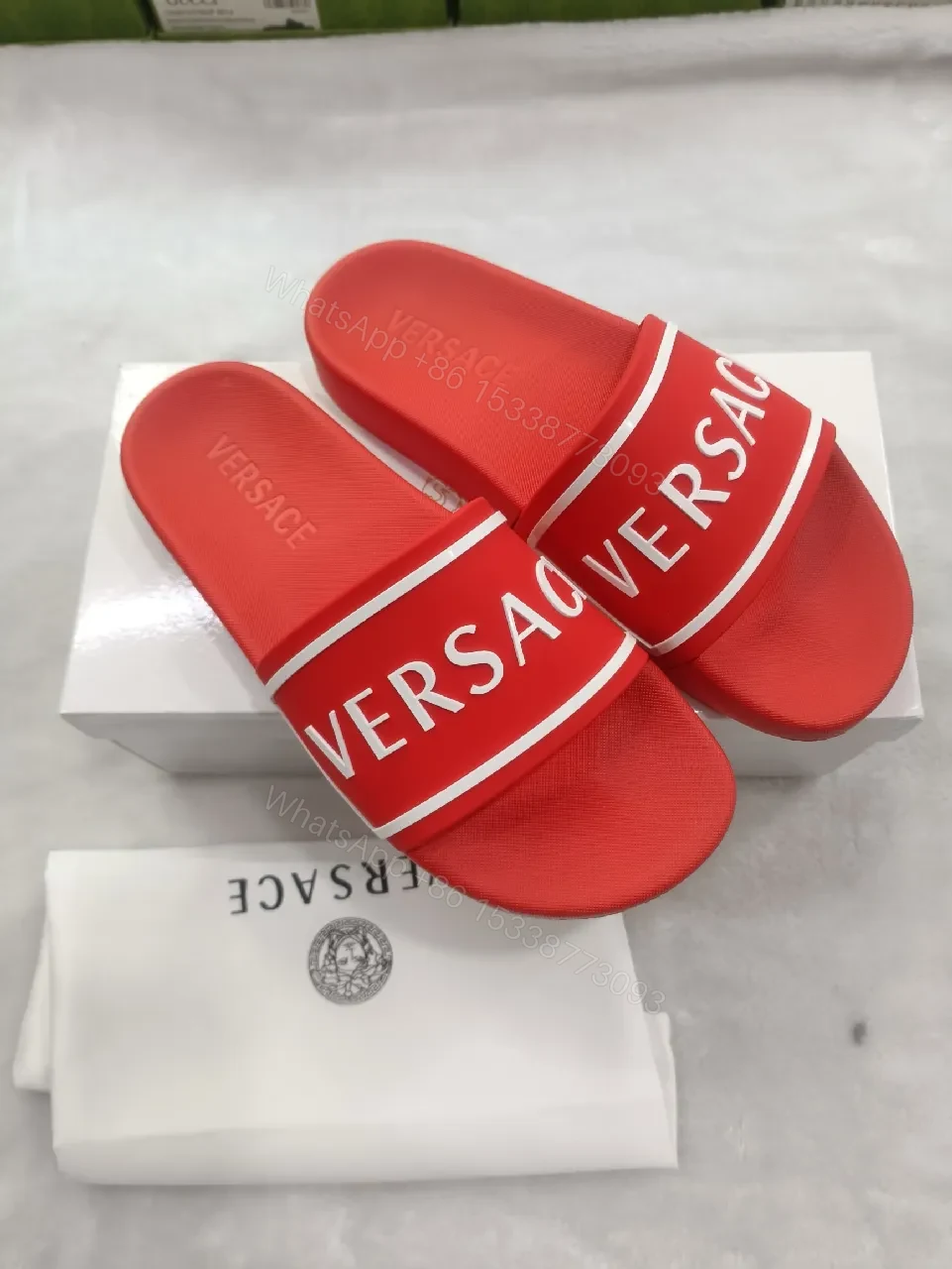 View 6 of Red Velour Slip-Ons with Bold Logo Band