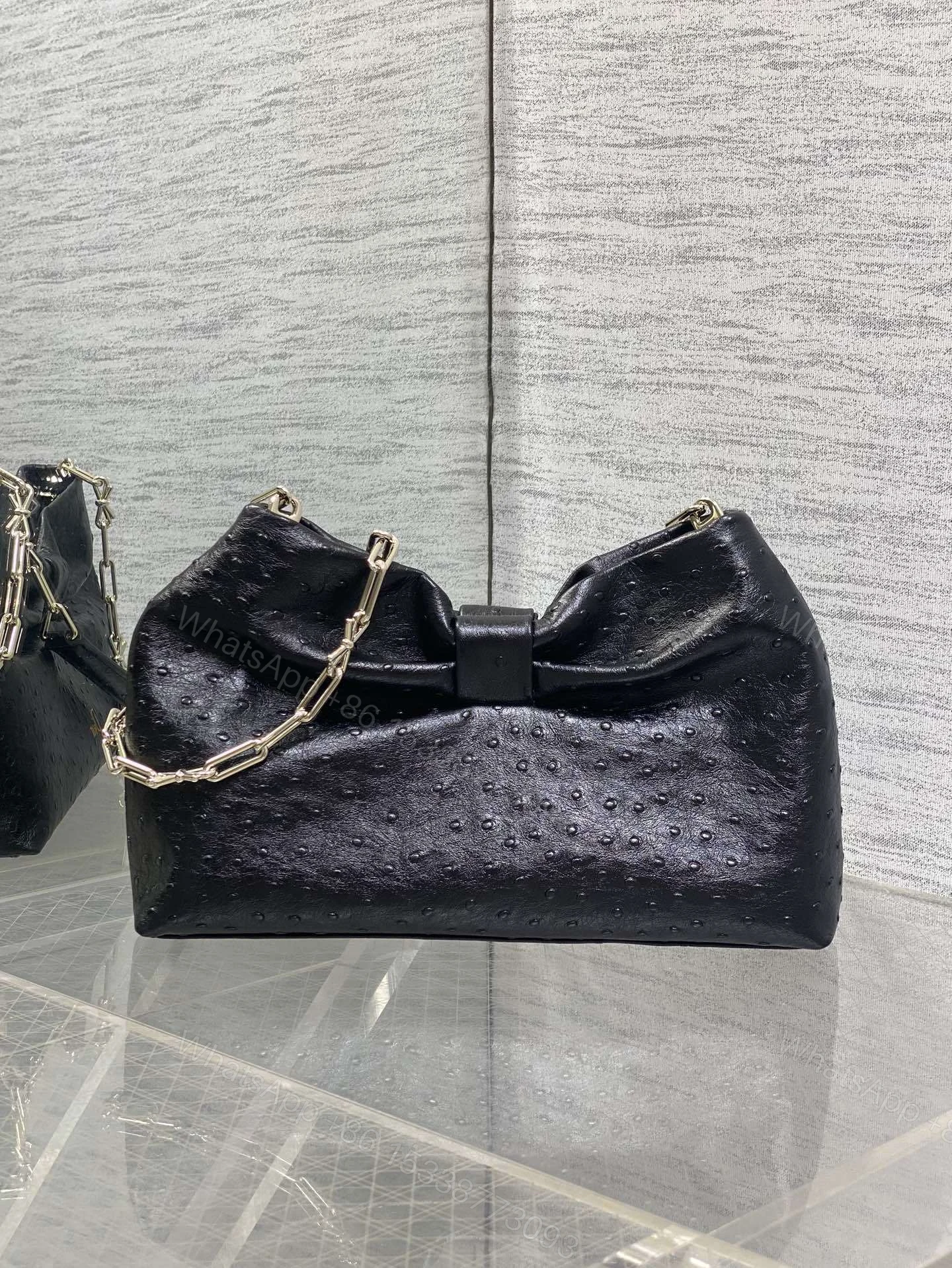 View 3 of Dior Bow Bag Small Black Ostrich Leather