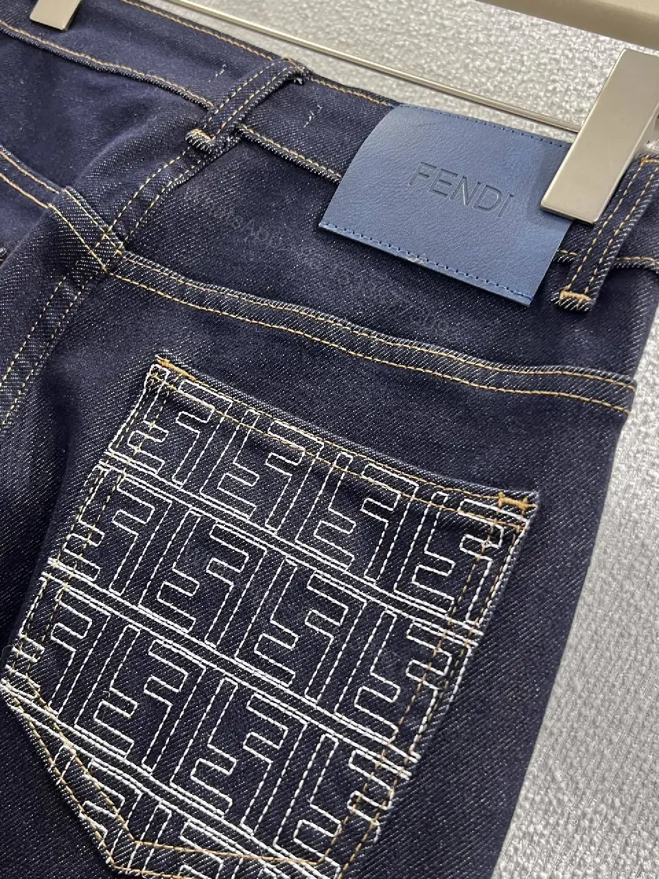 View 6 of Dark Wash Wide-Leg Jeans with Embossed Pockets - Premium Denim
