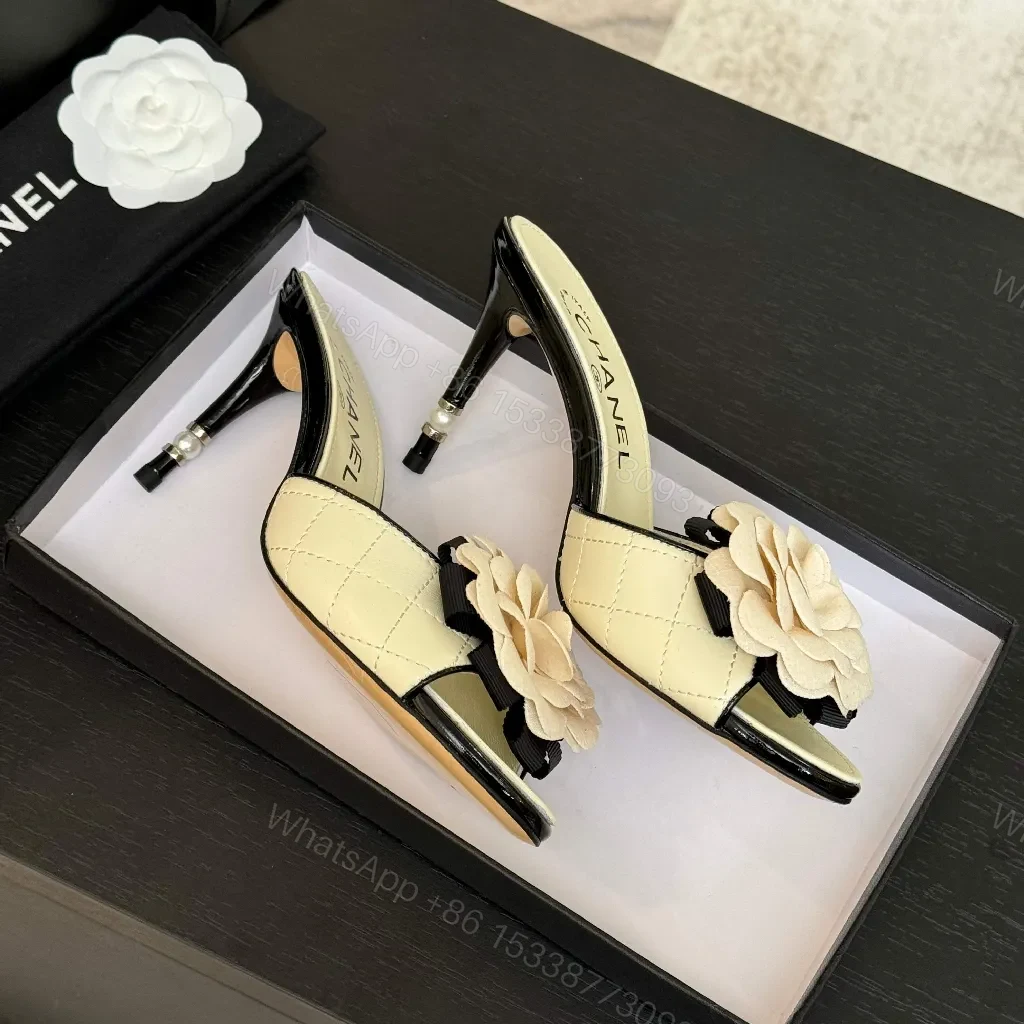 View 4 of Ivory Satin Quilted Slides with Floral Emblems for All-Day Comfort
