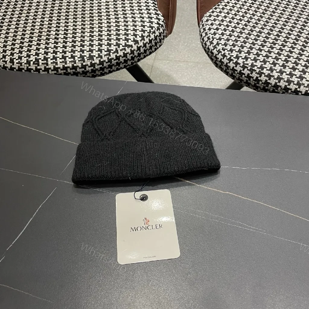 View 4 of Black Knit Beanie with Diamond Texture — Ultra-Wine?