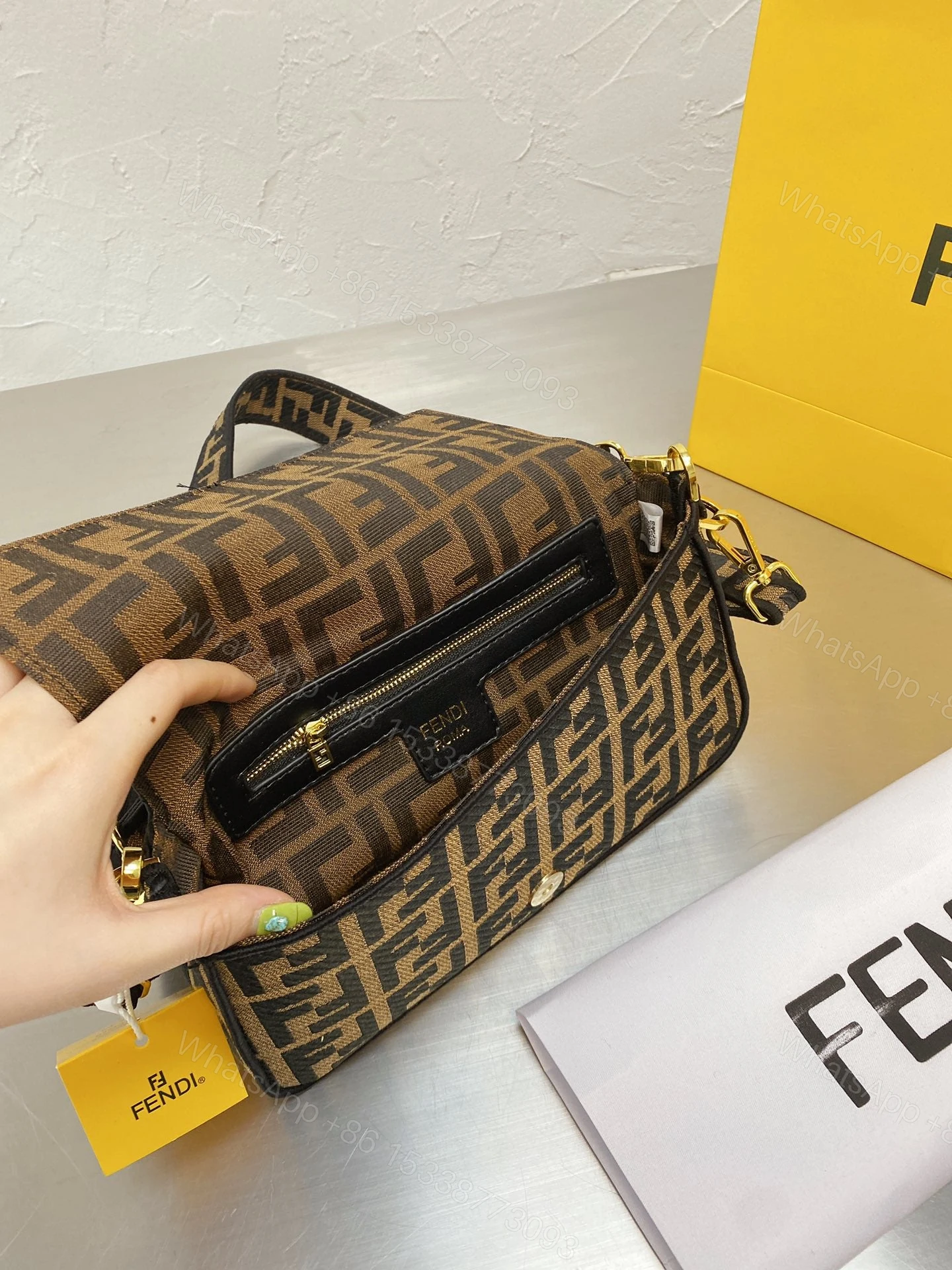 View 8 of Fendi Baguette Bag Aus Canvas In Braun