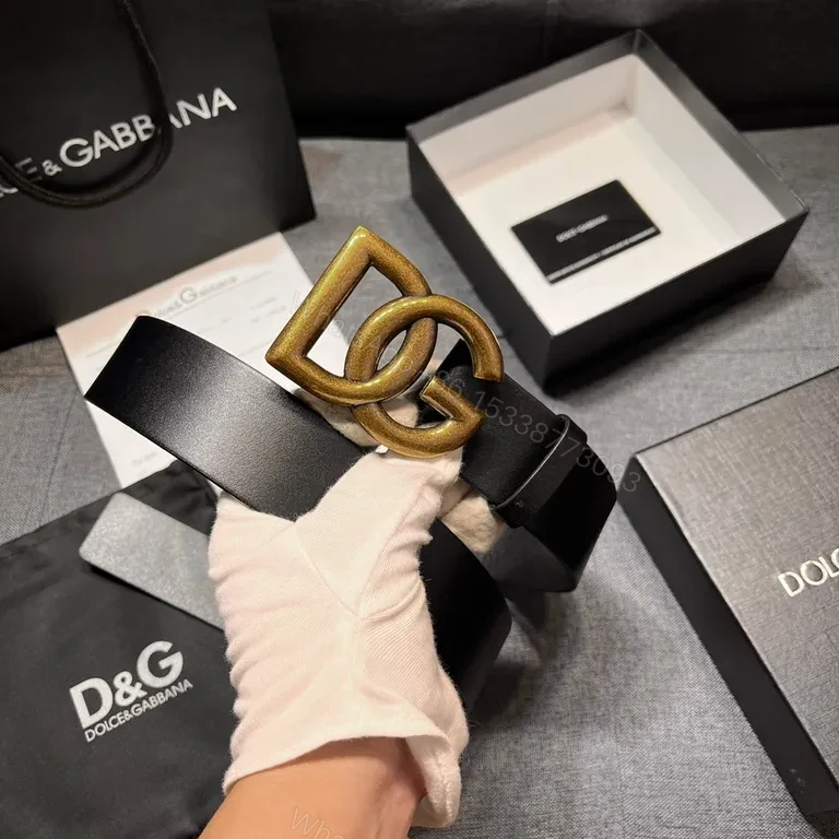 View 6 of Dolce & Gabbana Leather Belt with Gold Buckle - Italian Craftsmanship
