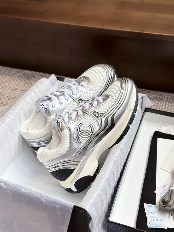 View 8 of Silver-Tone Mesh Runner with Chanel Detailing Sneakers
