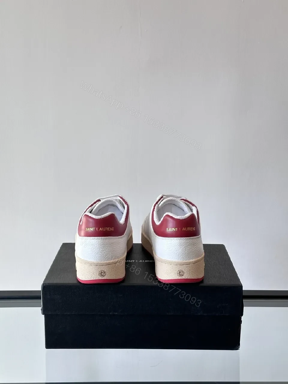 View 8 of White Leather Low-Top Sneakers with Rose Accents, Modern Comfort