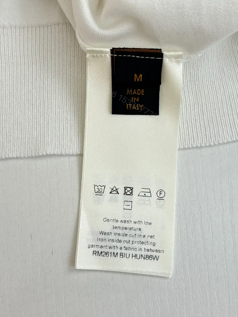 View 3 of White Linen-Blend? Crew-Neck Tee Bold LV-Geometric Chest Band T-Shirt