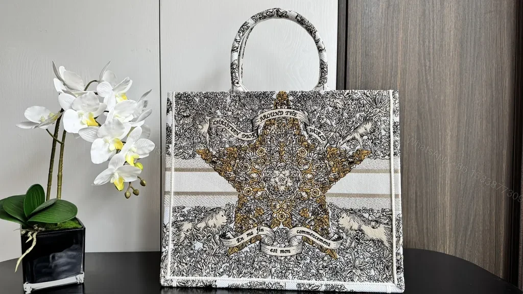 View 5 of Structured Tote: Dior-Print Luxury, Functional Chic Bag