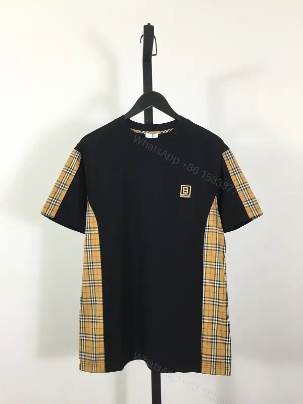 Bold Contrast Plaid Panels Tee | Cotton Knit Modern Minimalist Essentials — view 1